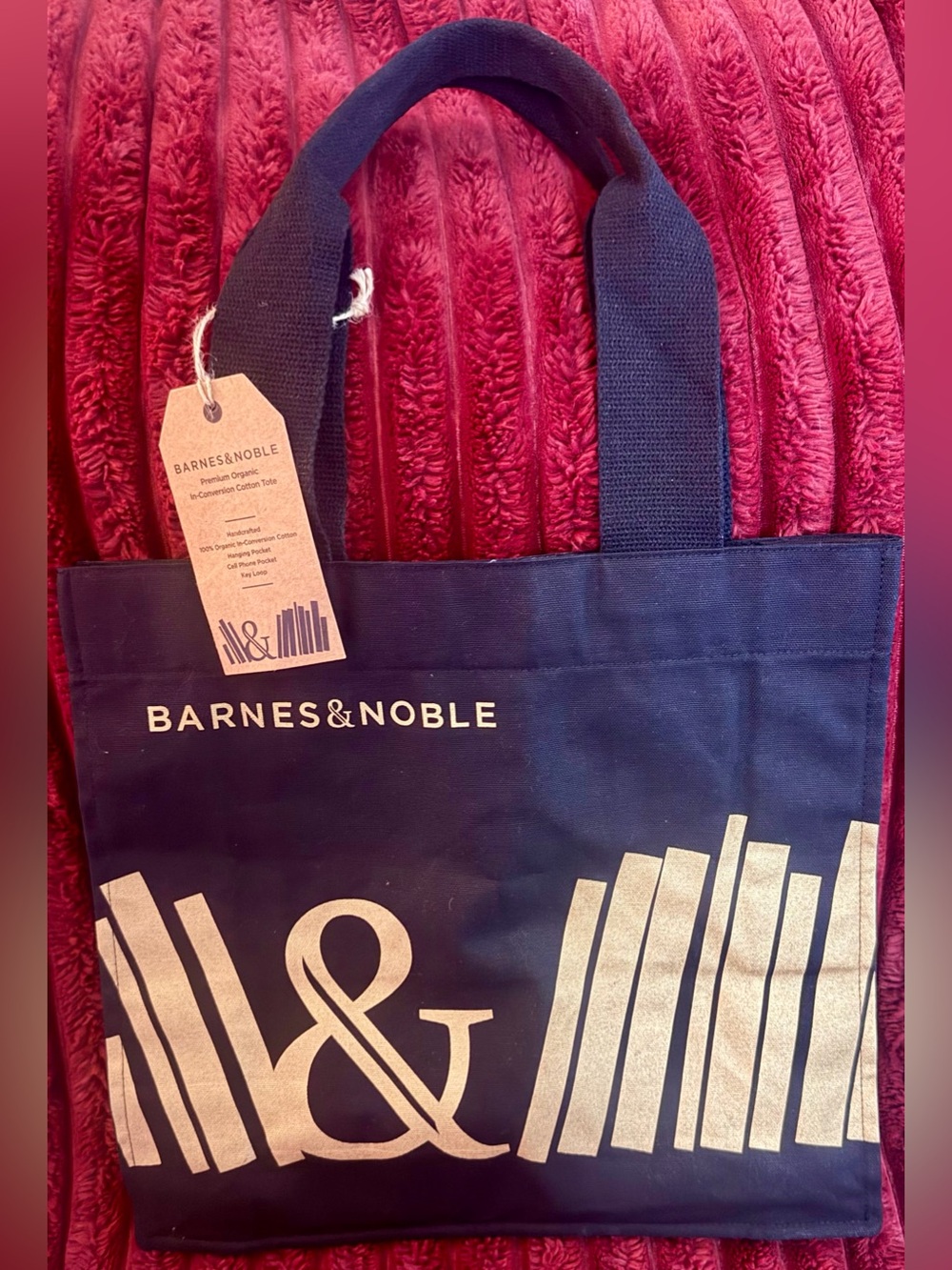 Barnes & Noble Navy Canvas Tote with Metallic Gold Book Motif